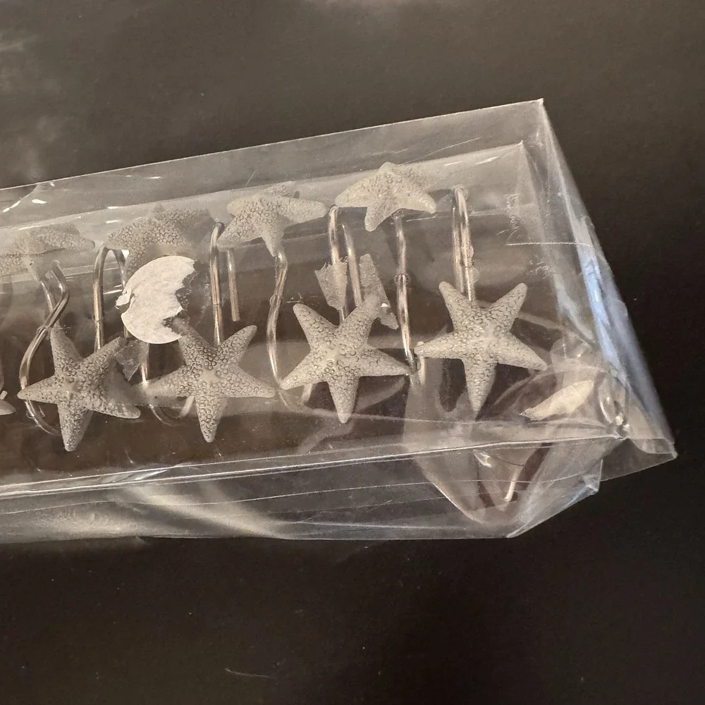 Silver Tone Starfish‎ Shower Curtain Hooks, Set of 12 Nautical Bathroom Decor